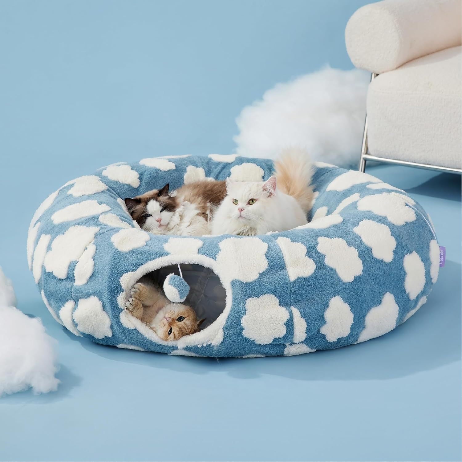 Soft cotton fleece warm pet tunnel bed, play and sleep in one, detachable and washable cat tunnel bed